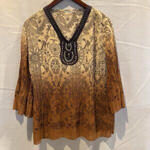 Dressbarn Vintage-Inspired Boho Paisley Print Flowy Sleeves Beaded Festival Sz S